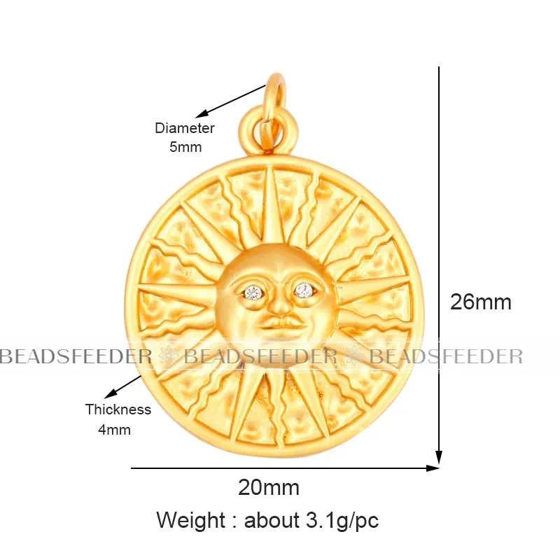 Apollo Sun-god Moon Evil Eye Wing Coin Charm Pendant,Mat 18K Gold Colour Plated ,Craft Jewelry Necklace WholeSale Supplies L13