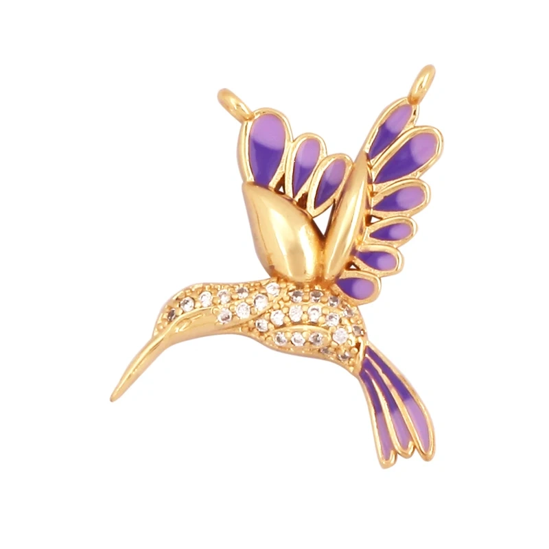 Dainty Butterfly Dragonfly Bird Bee Charm Pendant,Trendy Oil Dropped 18K Gold Inlaid Zircon Animal Jewelry Necklace Supplies L35