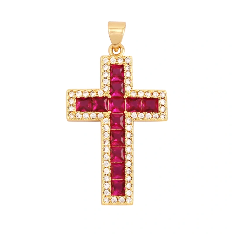 Religions Gold Plated Rainbow Cubic Zirconia CZ Paved Pearl Cross Charm Pendant,Jewelry Necklace Bracelet Accessories Supply M51