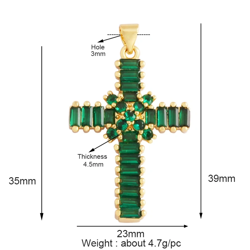 Cross Religious Style Charm Pendant,Gold Plated Inlaid Colorful Cubic Zirconia Jewelry Necklace Bracelet Accessories Supply M51
