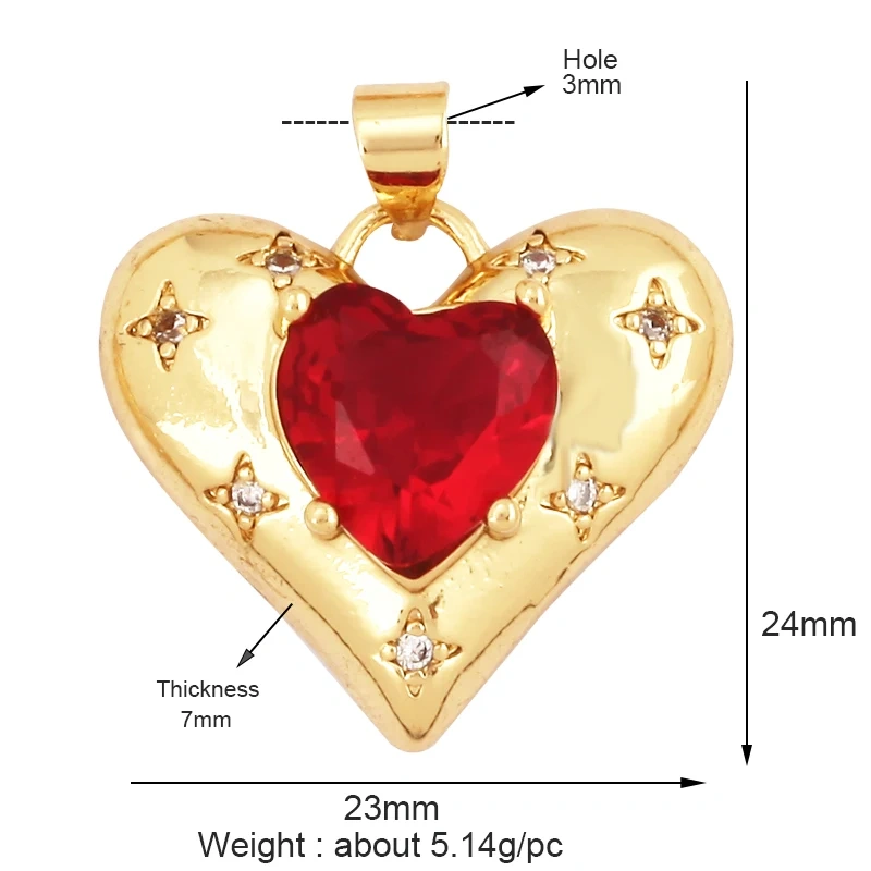 Classics Love Heart Cubic Zirconia Charm Pendant,Fashion Heart Shape Hollow 18K Gold Plated Colourful Craft Jewelry Supply L38
