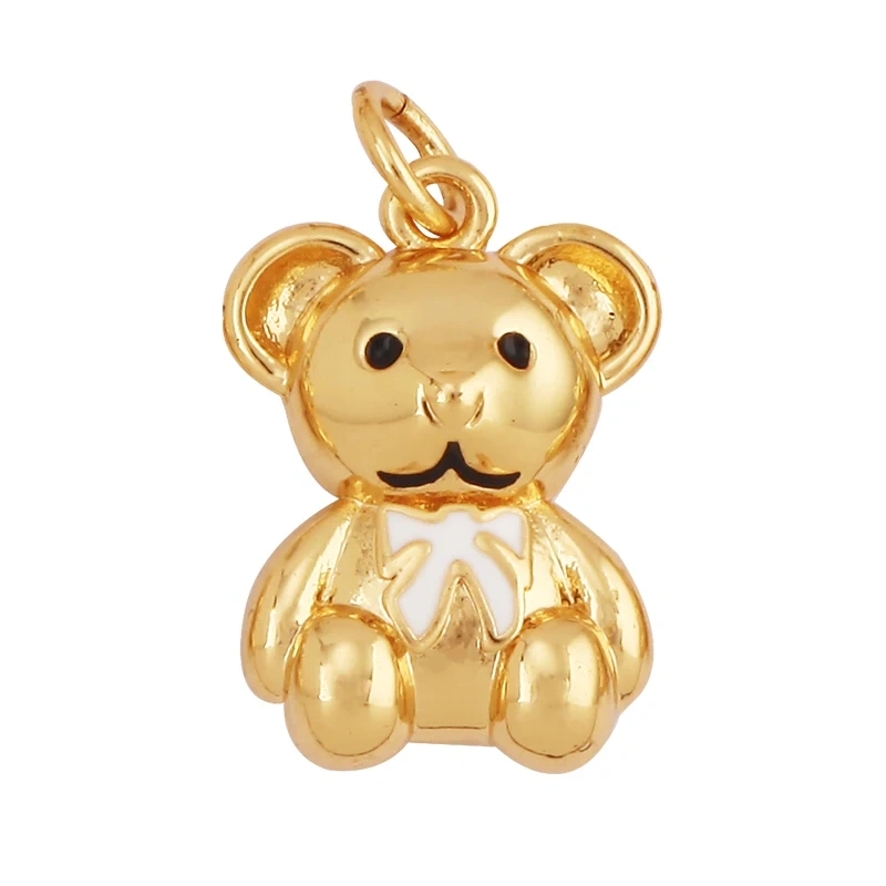 Lastest Cute 18K Brass Gold Plated Charm Pendant,Trendy Colourful Bear Jewelry Necklace Bracelet Making Wholesale Supplies M85