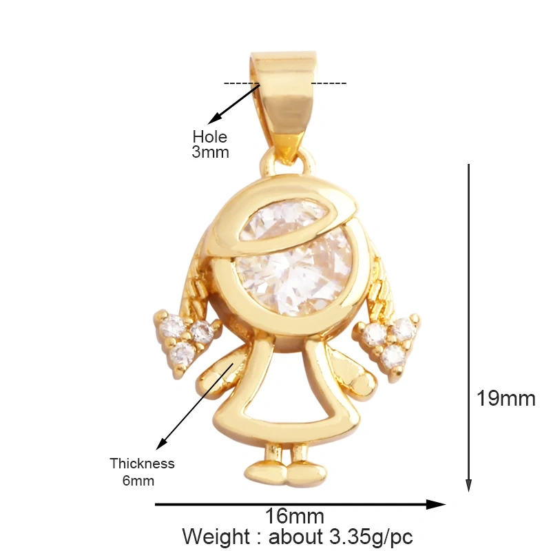 Trendy Love Heart Boy Girl Mama Cubic Zirconia Charm Pendant,18K Gold Necklace Bracelet for DIY Handmade Jewelry Supplies K30