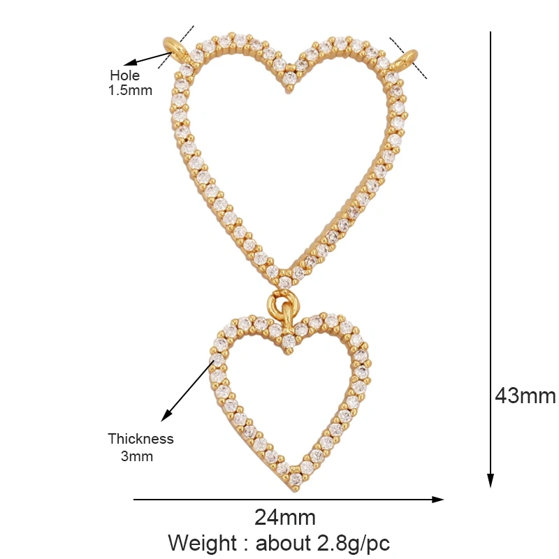 Classics Love Heart Zircon Focal Charm Pendant,Creative Angel Wings 18K Real Gold Plated Jewelry Findings Accessories Supply L27