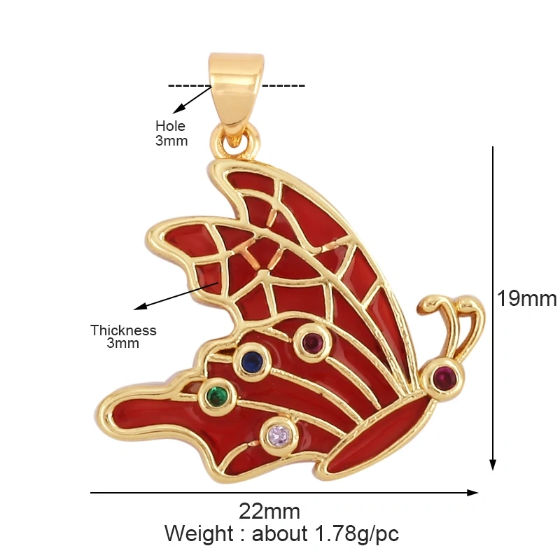 Dainty Butterfly Dragonfly Bird Bee Charm Pendant,Trendy Oil Dropped 18K Gold Inlaid Zircon Animal Jewelry Necklace Supplies L35