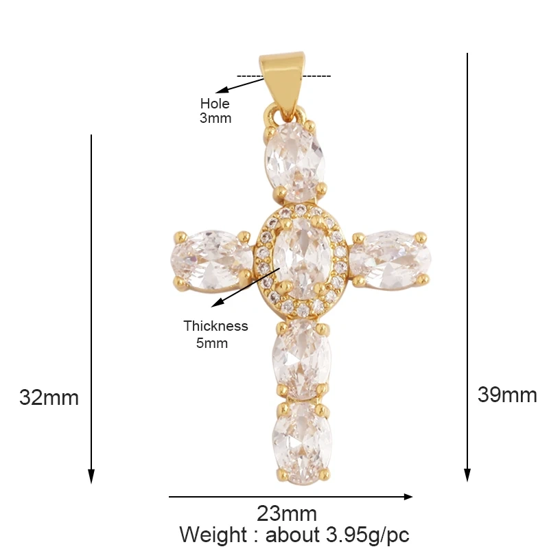 Cross Religious Style Charm Pendant,Gold Plated Inlaid Colorful Cubic Zirconia Jewelry Necklace Bracelet Accessories Supply M51