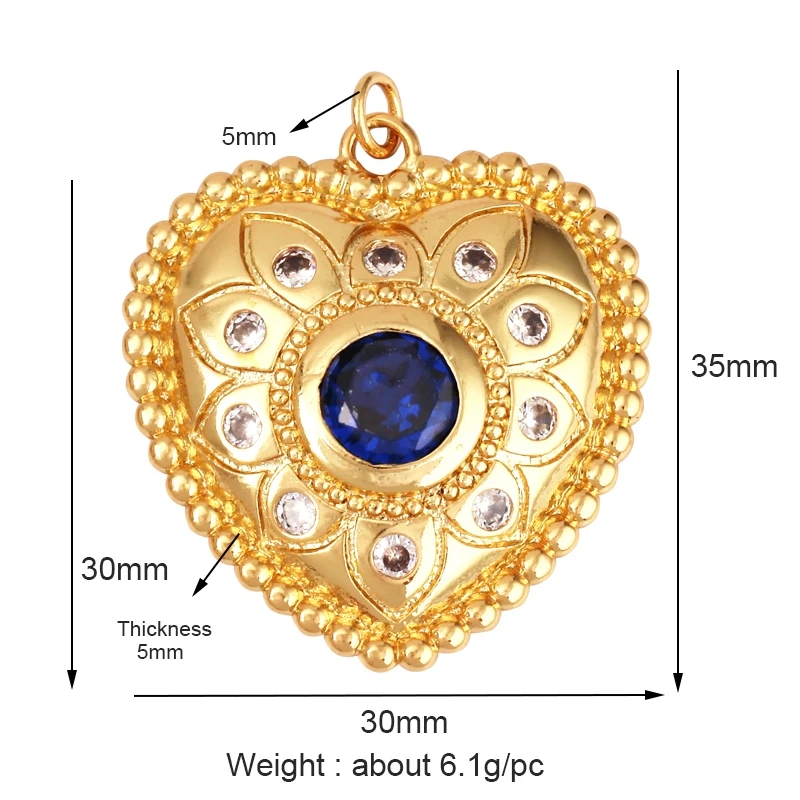 Colour Rainbow CZ Heart Wing Charm Pendant,Cubic Zirconia Paved Pink Blue,18K Real Gold Plated Colour,Craft jewelry Supplies L38