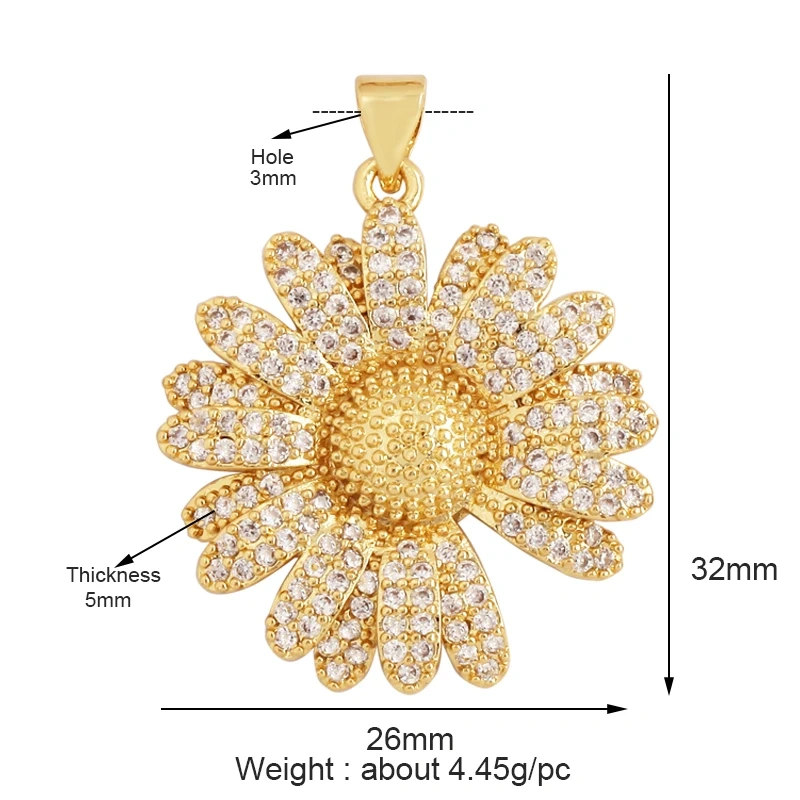 Sweet Colorful Sun Rose Flower Charm Pendant,Trendy 18K Gold Geometry Zircon Necklace Accessories DIY Handy Craft Jewelry L33
