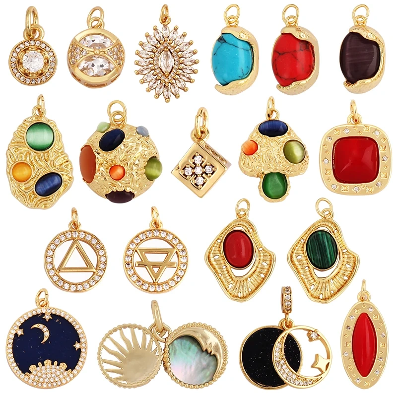 Shining Star Moon Colourful Mushroom Shape Geometry Charm Pendant,18K Gold Plated Zircon Necklace Bracelet Handmade Jewelry L16