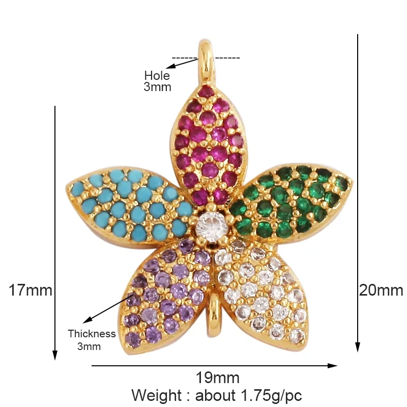 Sweet Rainbow Sun Rose Flower Maple Leaf Coconut Life Tree Charm Pendant,18k Gold Zircon Jewelry Findings Necklace Supplies M68