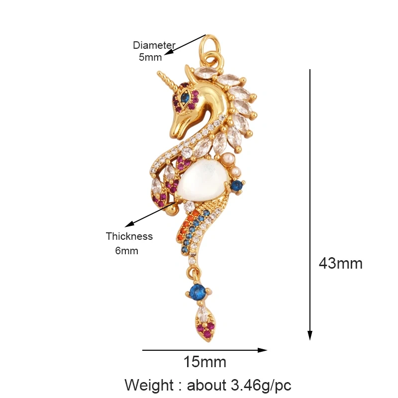Blue Ocean Shell Jellyfish Conch Dolphin Sea Horse Fish Bone Shrimp Charm Pendant,Gold Plated Zircon Jewelry Findings Supply K58