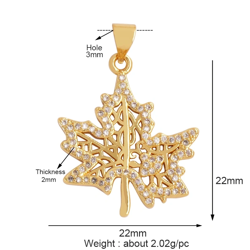 Unique Rose Flower Maple Leaf Big Tree Plant Charm Pendant,18k Gold Zircon Jewelry Findings Necklace Accessories Supplies S31