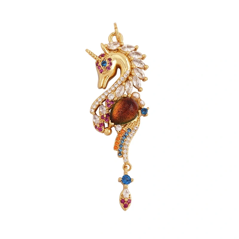 Blue Ocean Shell Jellyfish Conch Dolphin Sea Horse Fish Bone Shrimp Charm Pendant,Gold Plated Zircon Jewelry Findings Supply K58