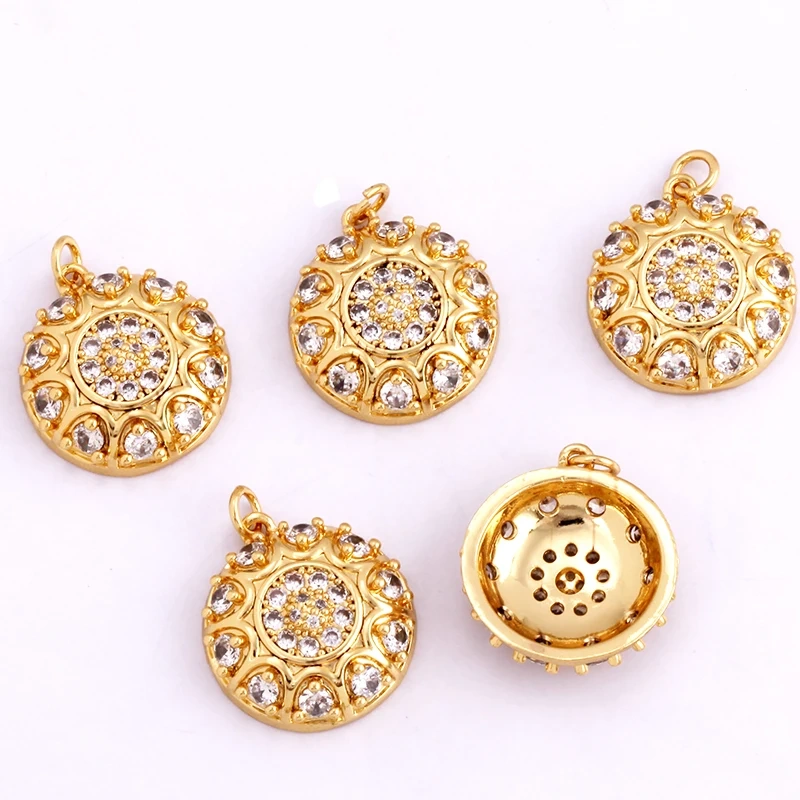 Trendy Rainbow Love Heart Happy Face Sun Charm Pendant,18K Gold Plated Zircon Necklace Bracelet For Handmade Jewelry Supply L21