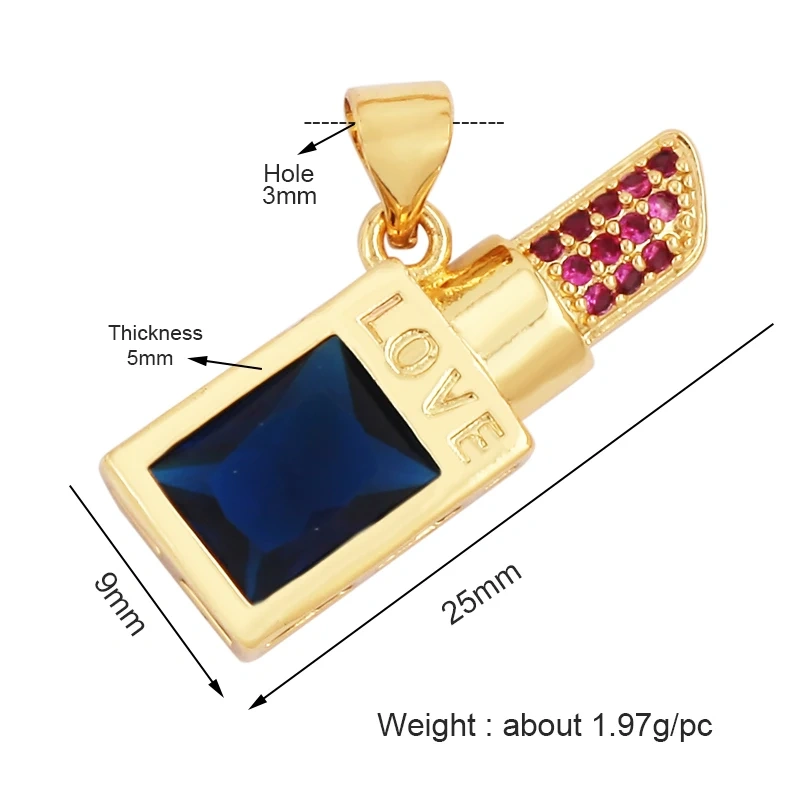 Trendy Umbrella Lipstick Handbag Charm Pendant,18K Gold Plated Cubic Zirconia Necklace Jewelry Findings Accessories Supplies M67