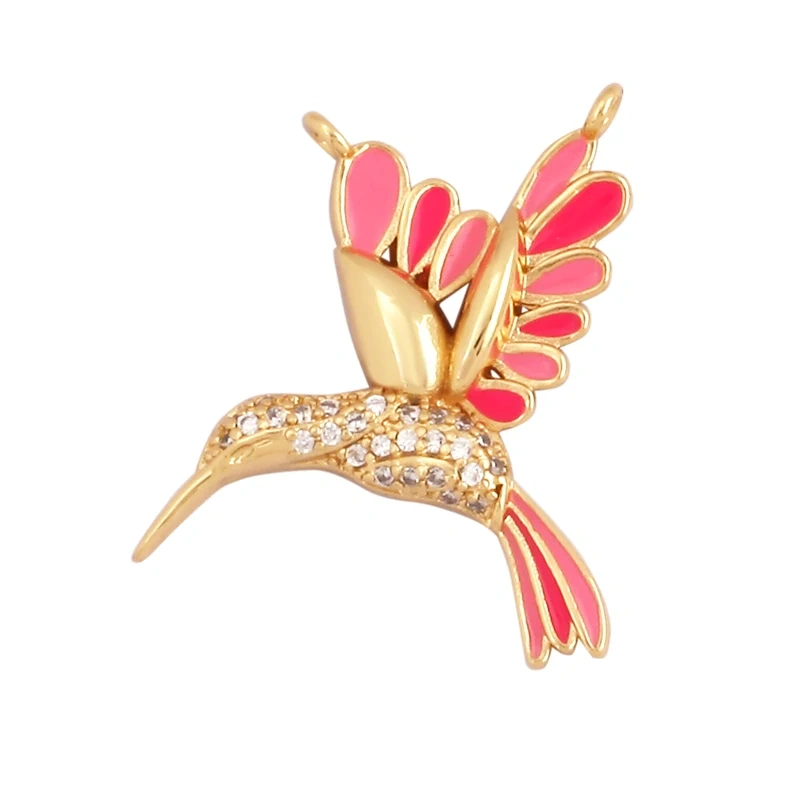 Dainty Butterfly Dragonfly Bird Bee Charm Pendant,Trendy Oil Dropped 18K Gold Inlaid Zircon Animal Jewelry Necklace Supplies L35