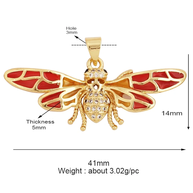 Dainty Butterfly Dragonfly Bird Bee Charm Pendant,Trendy Oil Dropped 18K Gold Inlaid Zircon Animal Jewelry Necklace Supplies L35