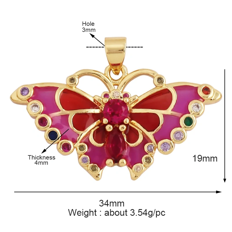 Dainty Butterfly Dragonfly Bird Bee Charm Pendant,Trendy Oil Dropped 18K Gold Inlaid Zircon Animal Jewelry Necklace Supplies L35