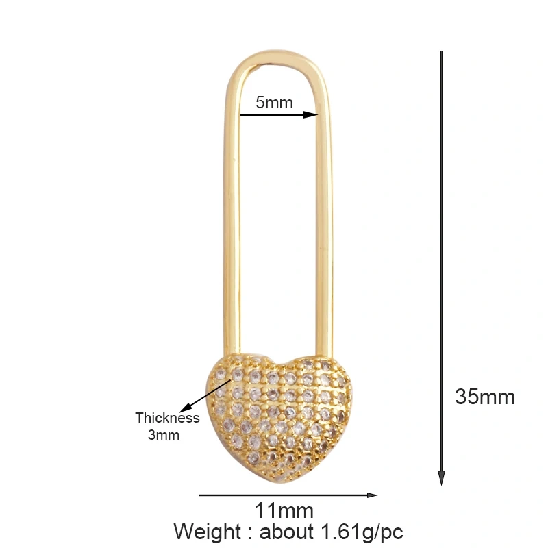 Love Heart Pearl Zircon 18K Gold Plated Colorful Lock Charm Pendant,Necklace Bracelet Handmaking DIY Jewelry Findings Supply M65