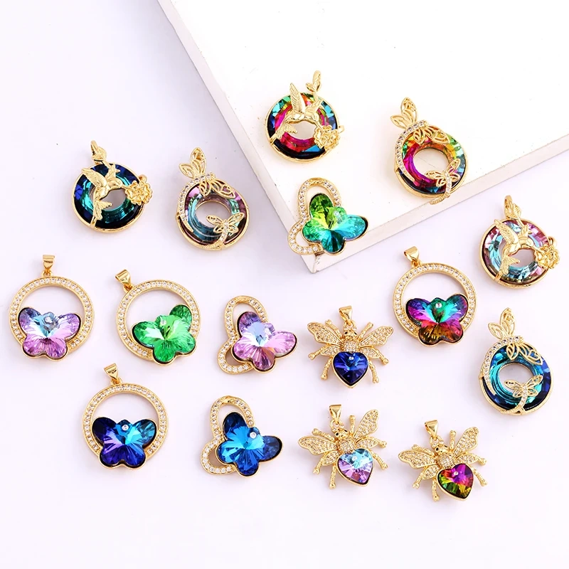 Butterfly Dragonfly Spider Bird Transparent Crystal Glass Charm Pendant,Insect Animal Jewelry Craft Necklace Making Supplies M46