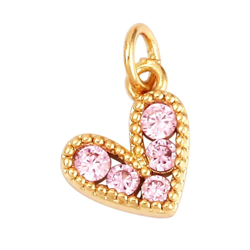 Colour Rainbow CZ Heart Wing Charm Pendant,Cubic Zirconia Paved Pink Blue,18K Real Gold Plated Colour,Craft jewelry Supplies L38