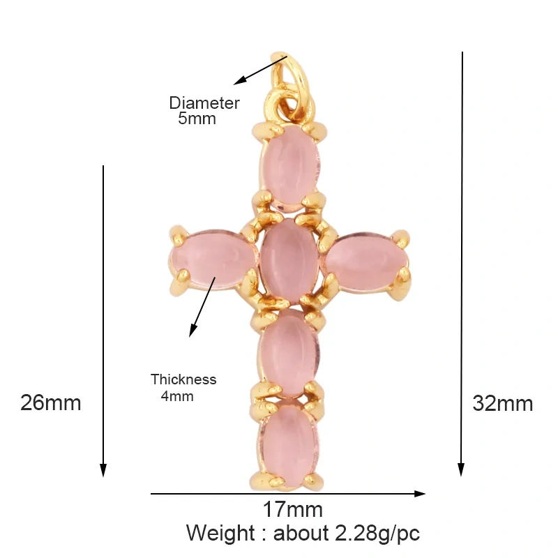 Cross Religious Style Charm Pendant,Gold Plated Inlaid Colorful Cubic Zirconia Jewelry Necklace Bracelet Accessories Supply M51