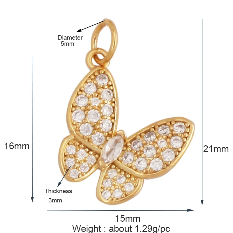 Dainty Butterfly Dragonfly Insect Charm Pendant,Cute Fashion 18K Gold Inlaid Zircon Animal Craft Jewelry Necklace Supplies L35