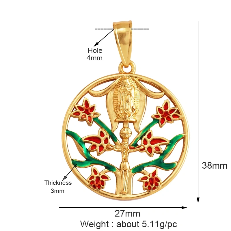 Holy Jesus Virgin Mary Charm Geometry Pendant,Religious 18K Gold Inlaid Cubic Zirconia Jewelry Necklace Accessories Supplies M51