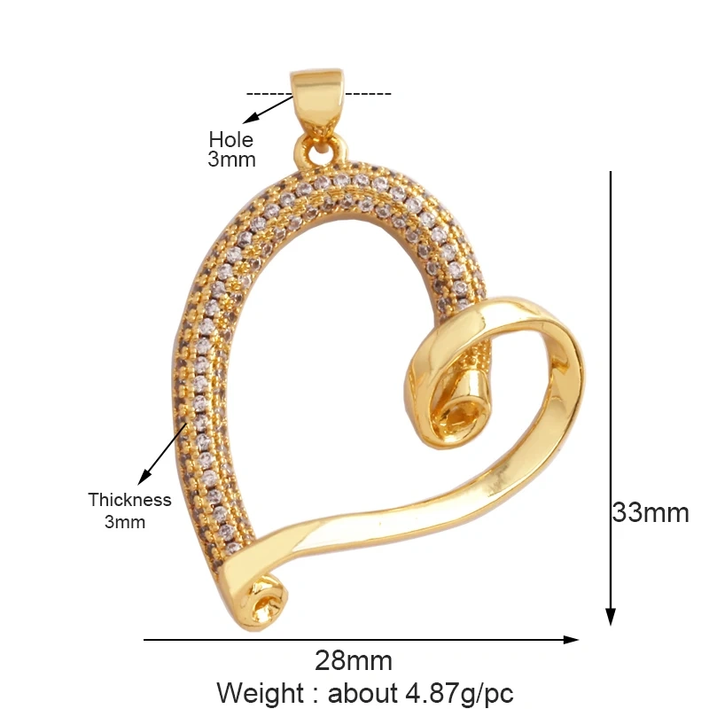 Creative Love Heart Crown Eiffel Tower Zircon Charm Pendant,Geometry 18K Real Gold Plated Jewelry Findings Supplies M64