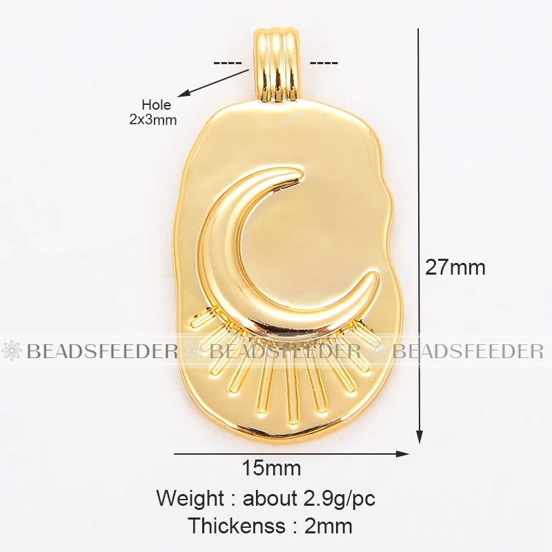 Beadsfeeder Coin Round Moon Sun Star Mini Charm Pendant, Real Gold Colour Plated , Jewelry Supplies L13