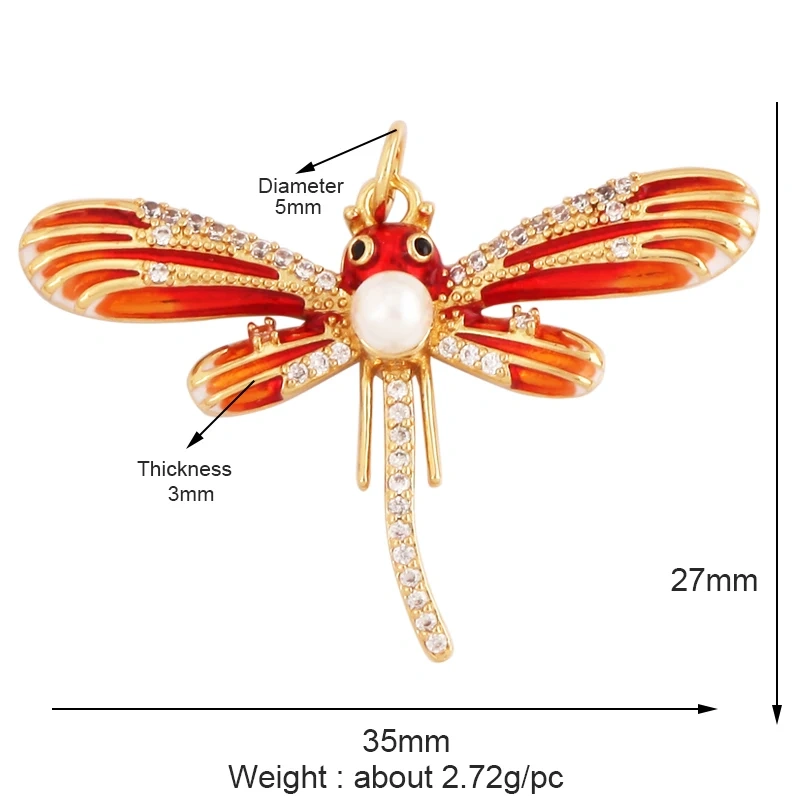 Dainty Butterfly Dragonfly Bird Bee Charm Pendant,Trendy Oil Dropped 18K Gold Inlaid Zircon Animal Jewelry Necklace Supplies L35