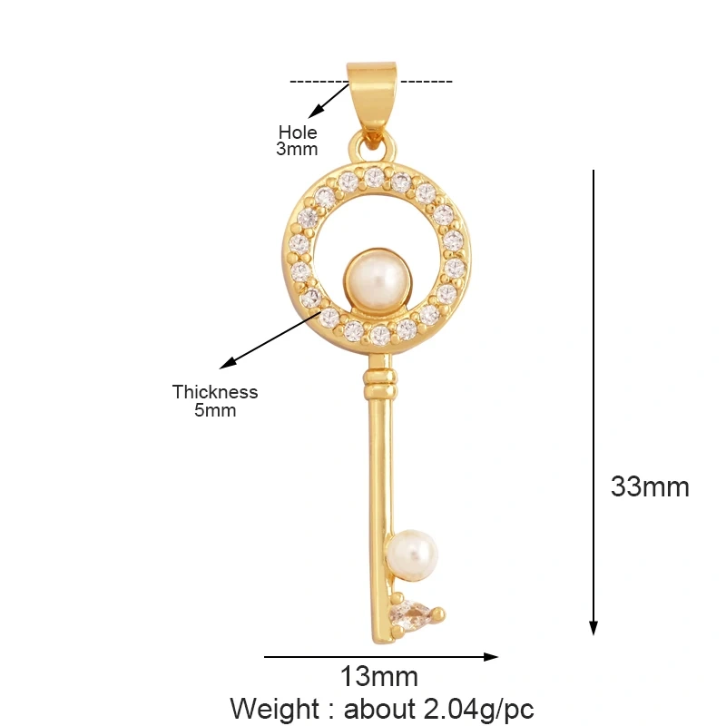 Love Heart Pearl Zircon 18K Gold Plated Colorful Lock Charm Pendant,Necklace Bracelet Handmaking DIY Jewelry Findings Supply M65