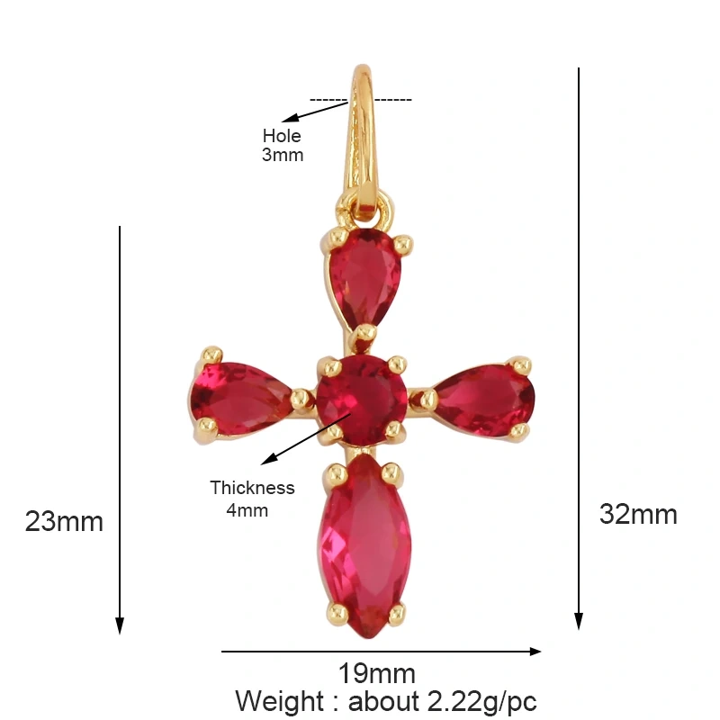 Cross Religious Style Charm Pendant,Gold Plated Inlaid Colorful Cubic Zirconia Jewelry Necklace Bracelet Accessories Supply M51