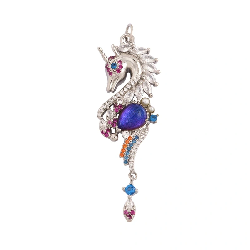 Blue Ocean Shell Jellyfish Conch Dolphin Sea Horse Fish Bone Shrimp Charm Pendant,Gold Plated Zircon Jewelry Findings Supply K58