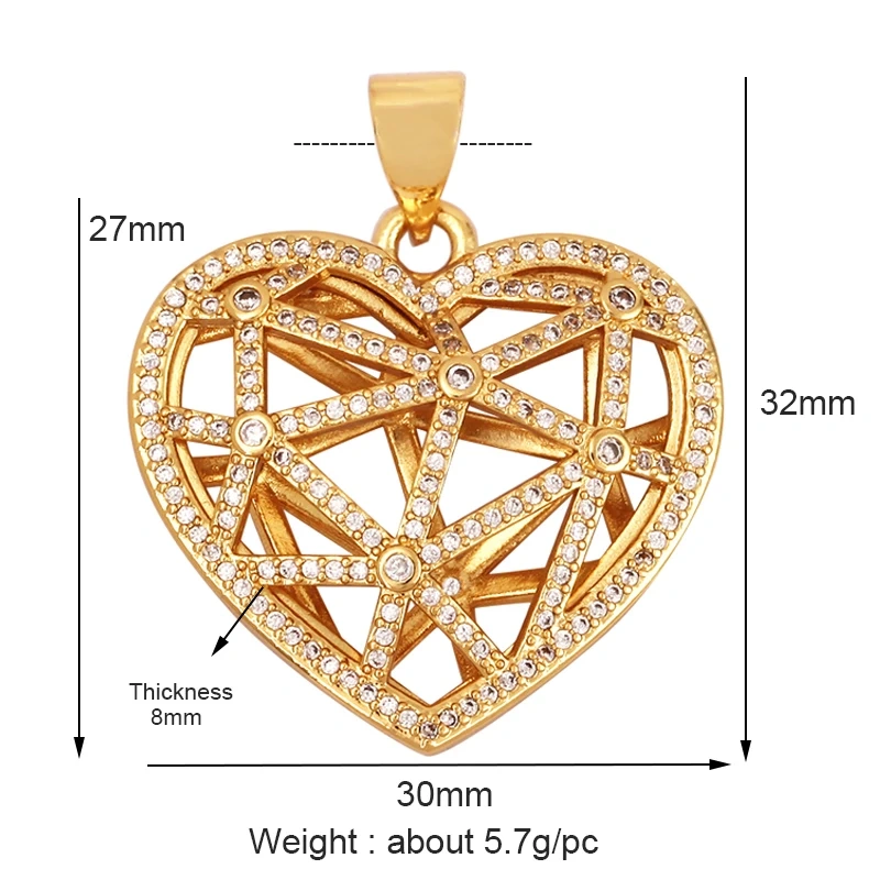 Colour Rainbow CZ Heart Wing Charm Pendant,Cubic Zirconia Paved Pink Blue,18K Real Gold Plated Colour,Craft jewelry Supplies L38