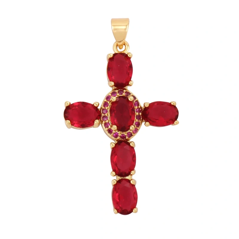 Cross Religious Style Charm Pendant,Gold Plated Inlaid Colorful Cubic Zirconia Jewelry Necklace Bracelet Accessories Supply M51