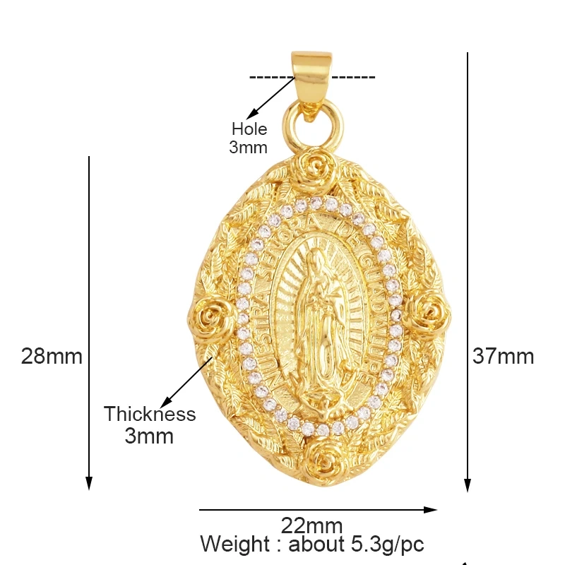 Holy Jesus Virgin Mary Charm Geometry Pendant,Religious 18K Gold Inlaid Cubic Zirconia Jewelry Necklace Accessories Supplies M51