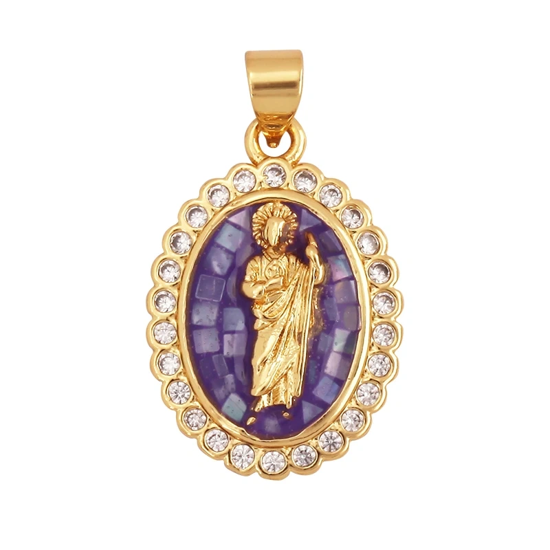 Religion Style Virgin Mary Gold Plated Inlaid Shell Chips Charm Pendant, Jewelry Necklace Accessories Hand Making Supplies L49