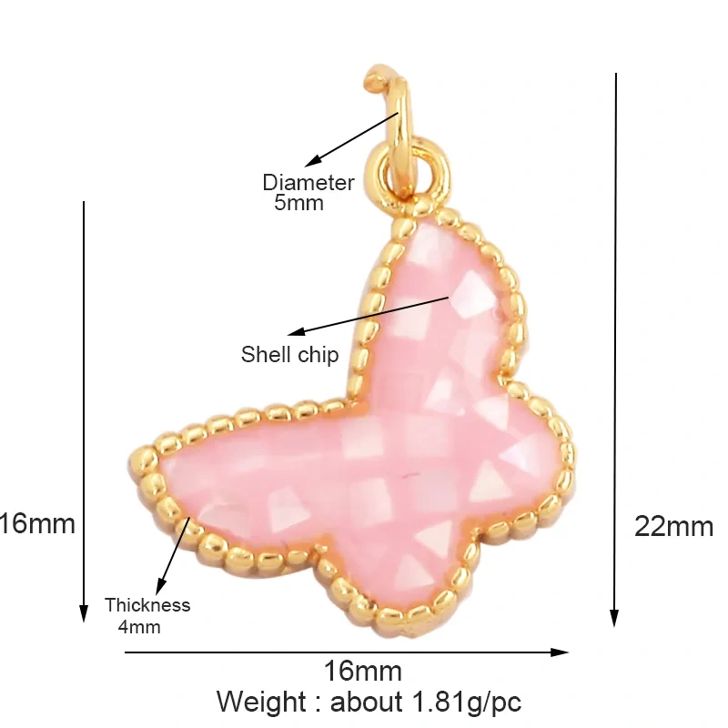 Fashion Heart Butterfly 18K Gold Plated Inlaid Shell Chips Charm Pendant,Jewelry Necklace Accessories Hand Making Supplies L49