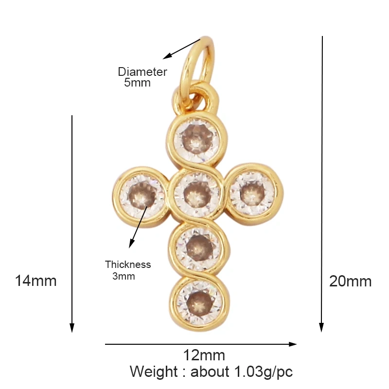 Cross Religious Style Charm Pendant,Gold Plated Inlaid Colorful Cubic Zirconia Jewelry Necklace Bracelet Accessories Supply M51