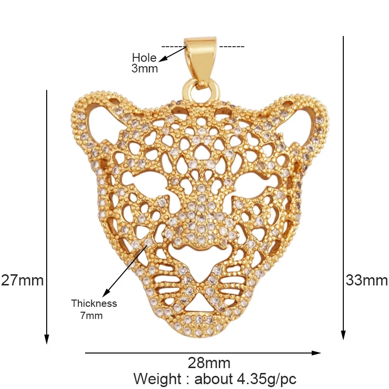 Leopard Lion Bear Crocodile Cow Head Charm Pendant,18K Gold Animal Necklace Bracelet for Handmade Jewelry Accessories Supply M62