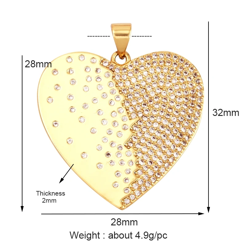 Colour Rainbow CZ Heart Wing Charm Pendant,Cubic Zirconia Paved Pink Blue,18K Real Gold Plated Colour,Craft jewelry Supplies L38