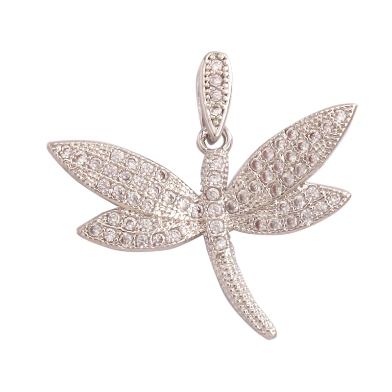 Dainty Butterfly Dragonfly Insect Charm Pendant,Cute Fashion 18K Gold Inlaid Zircon Animal Craft Jewelry Necklace Supplies L35