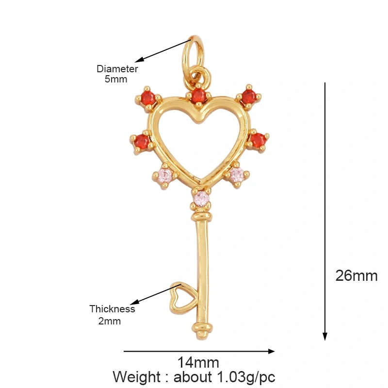 Love Heart Pearl Zircon 18K Gold Plated Colorful Lock Charm Pendant,Necklace Bracelet Handmaking DIY Jewelry Findings Supply M65