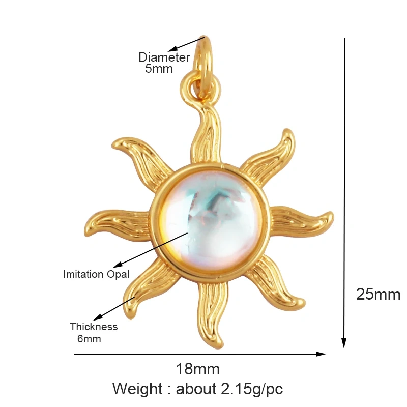 Trendy Rainbow Love Heart Happy Face Sun Charm Pendant,18K Gold Plated Zircon Necklace Bracelet For Handmade Jewelry Supply L21