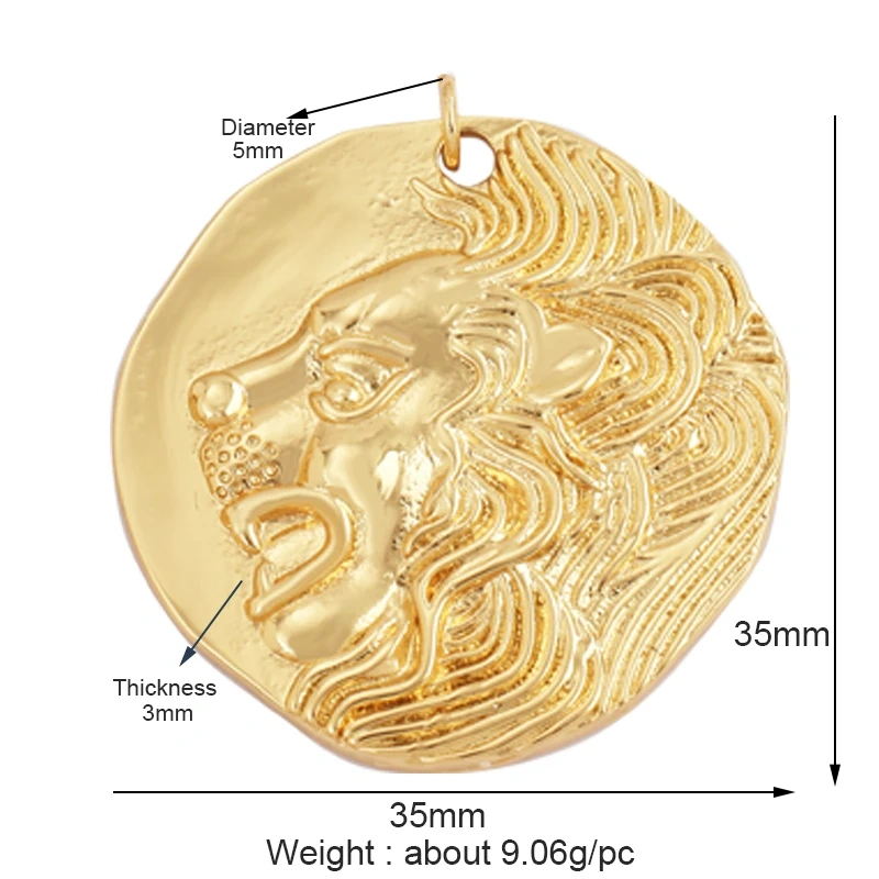 Leopard Lion Bear Crocodile Cow Head Charm Pendant,18K Gold Animal Necklace Bracelet for Handmade Jewelry Accessories Supply M62