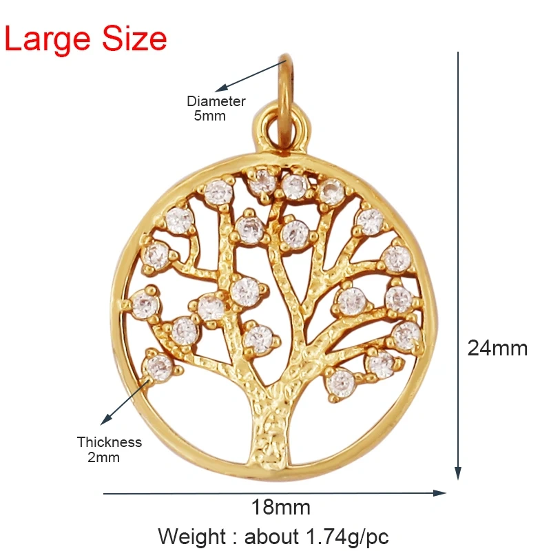 Sweet Rainbow Sun Rose Flower Maple Leaf Coconut Life Tree Charm Pendant,18k Gold Zircon Jewelry Findings Necklace Supplies M68