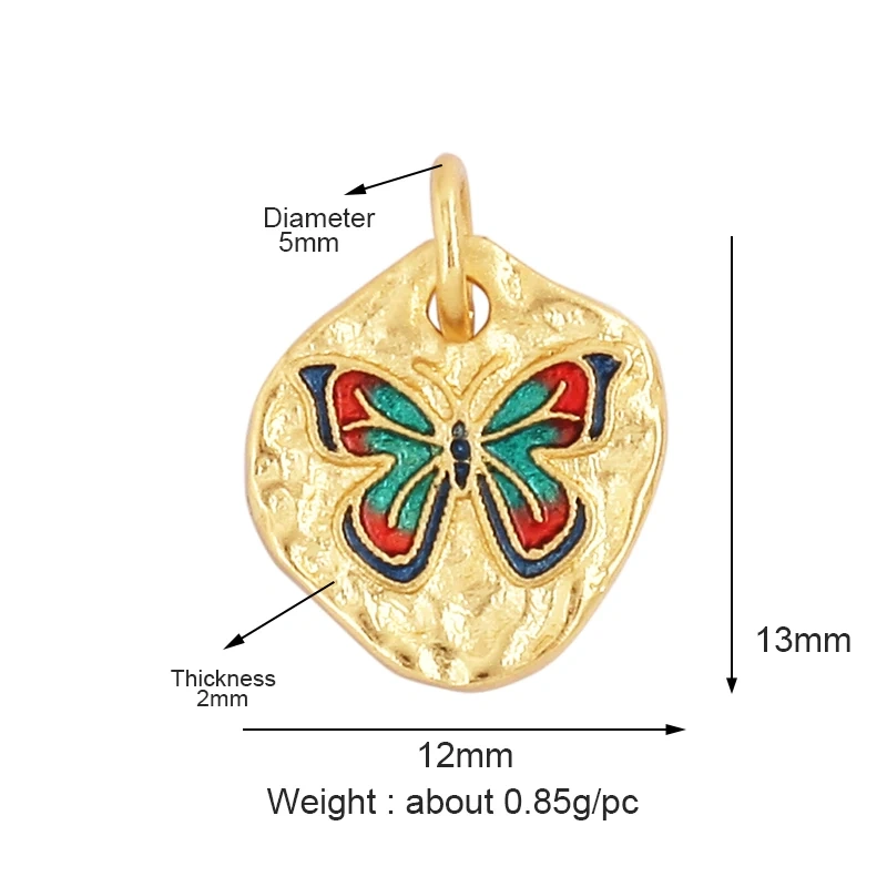 Fashion Sweet Colorful Butterfly Charm Pendant,Dainty 18K Gold Plated Brass,Girl Gift Party Necklace Jewelry Findings Supply L35
