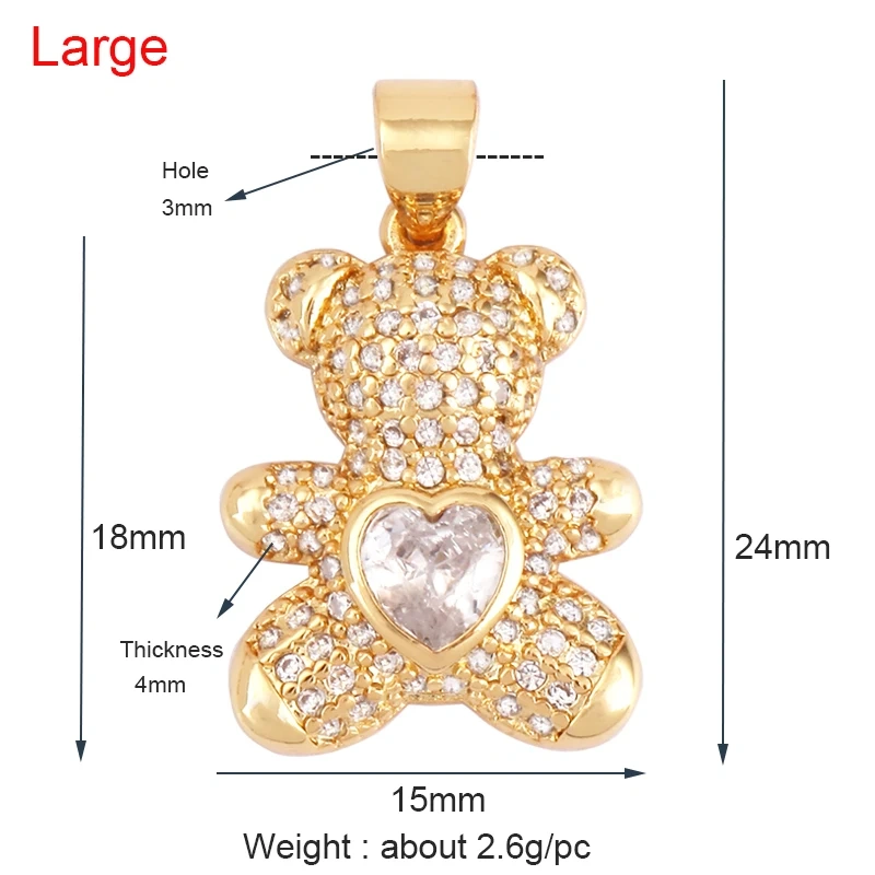 Cute Bear Charm Pendant in Gold Colour , Pearl Cubic Zironia CZ Paved , Jewelry Necklace Bracelet Making Wholesale Supplies M85