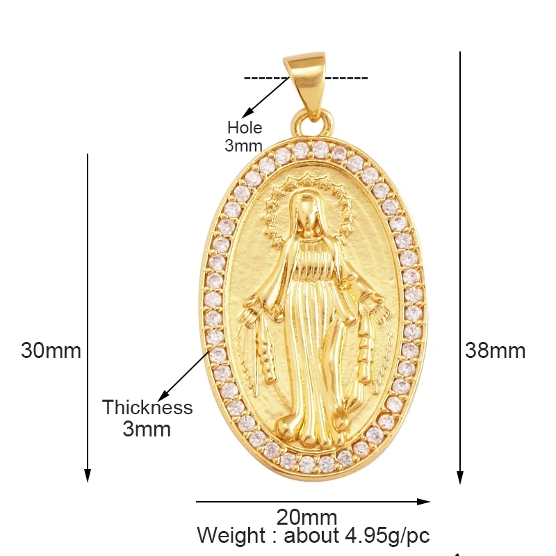 Holy Jesus Virgin Mary Charm Geometry Pendant,Religious 18K Gold Inlaid Cubic Zirconia Jewelry Necklace Accessories Supplies M51